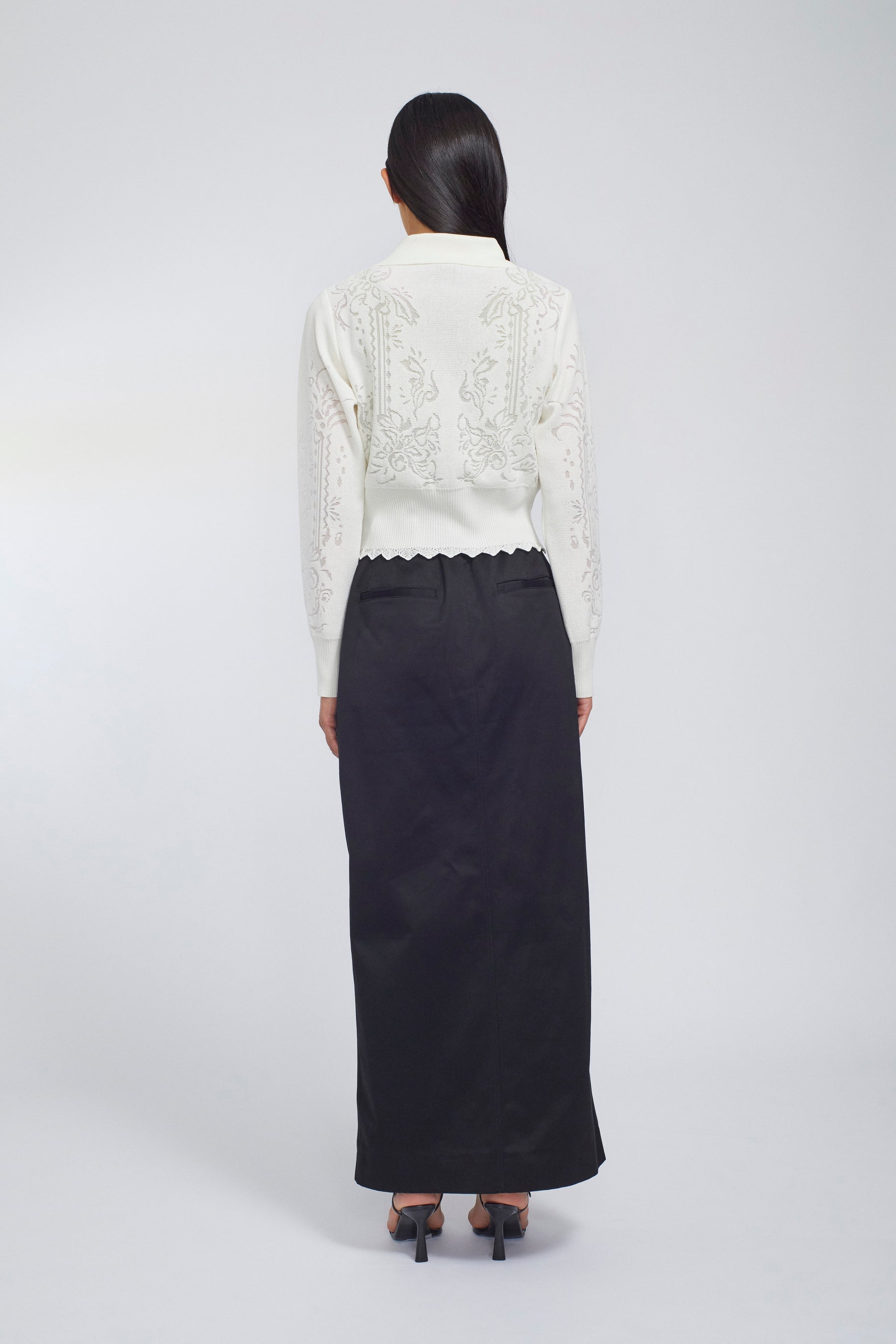 Mirror knit shirt cardigan (White)