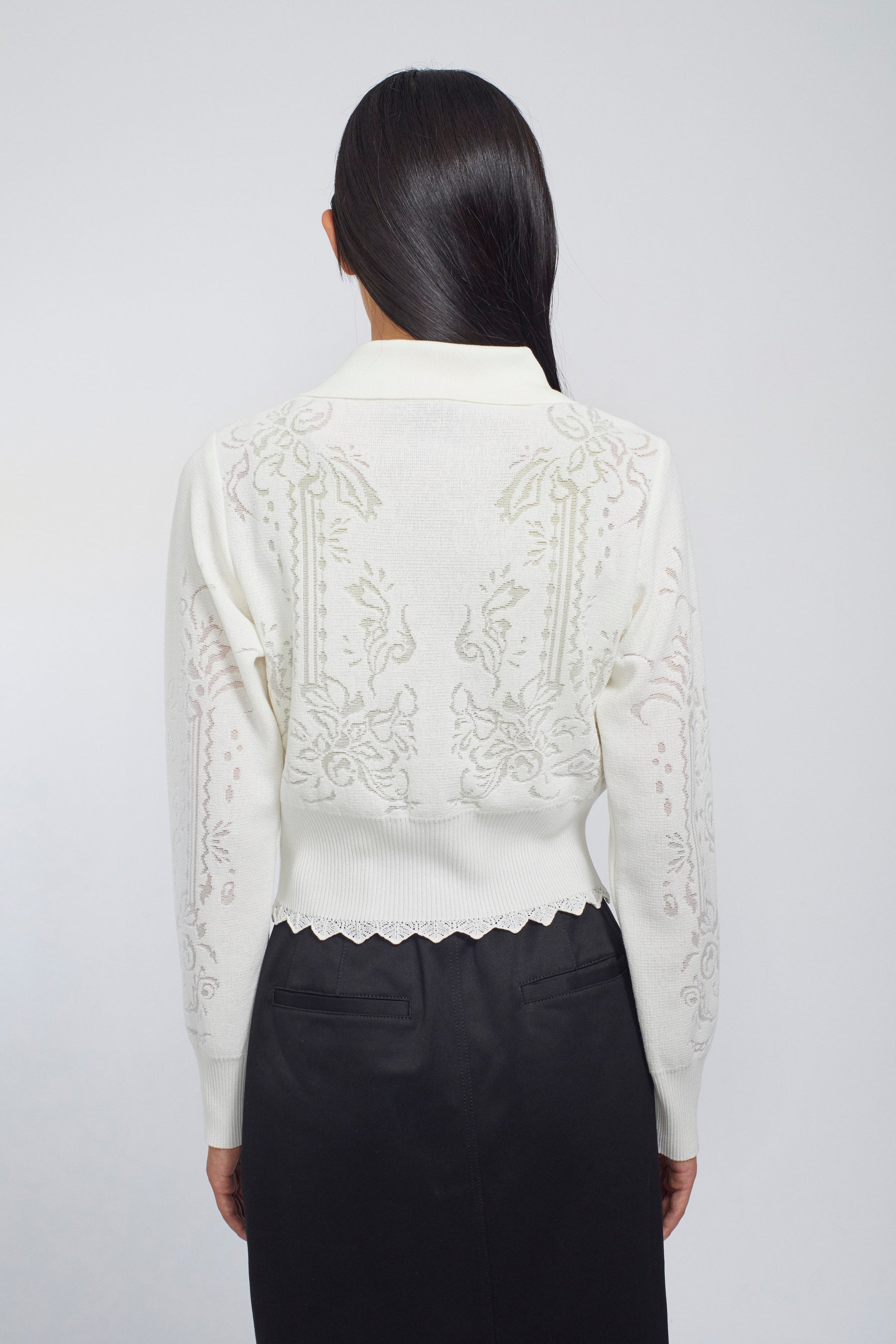 Mirror knit shirt cardigan (White)