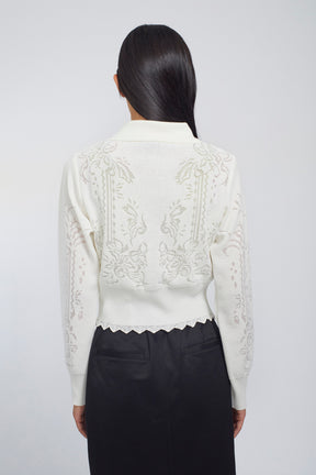 Mirror knit shirt cardigan (White)