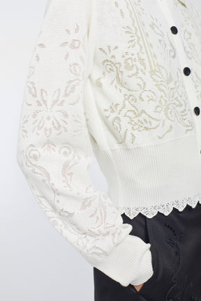 Mirror knit shirt cardigan (White)