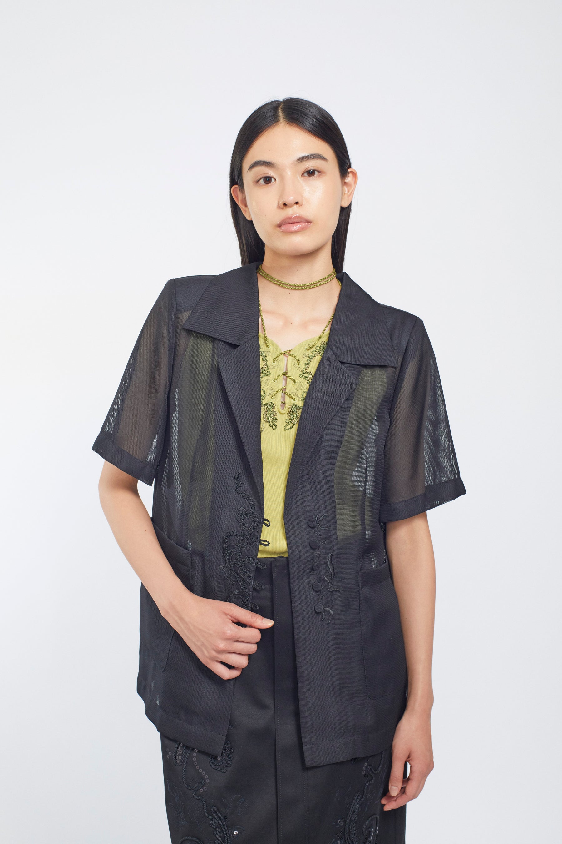 Loop embroidered mesh jacket (Black)