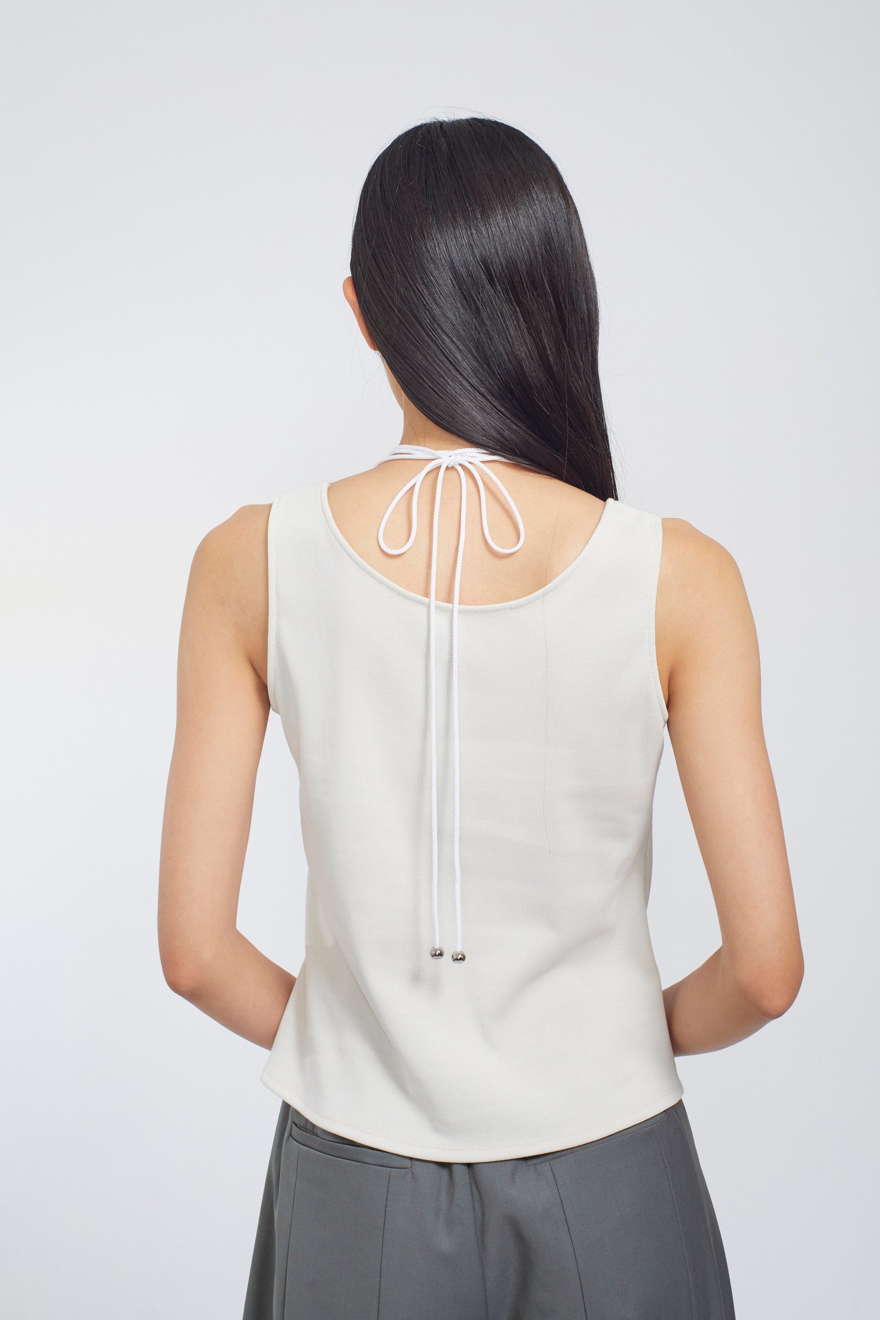 Lace up embroidered tank (Ivory)