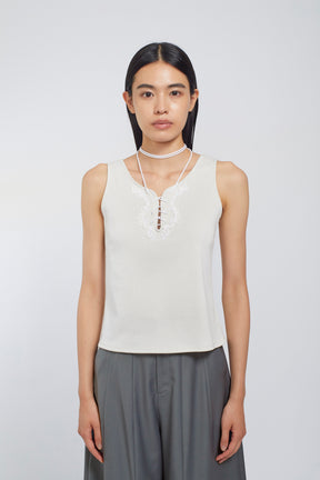 Lace up embroidered tank (Ivory)