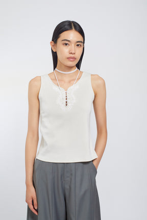 Lace up embroidered tank (Ivory)