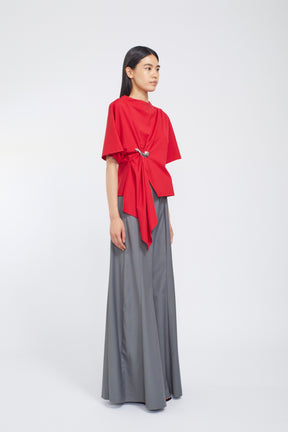 Brooch gather asymmetric tops (Red)