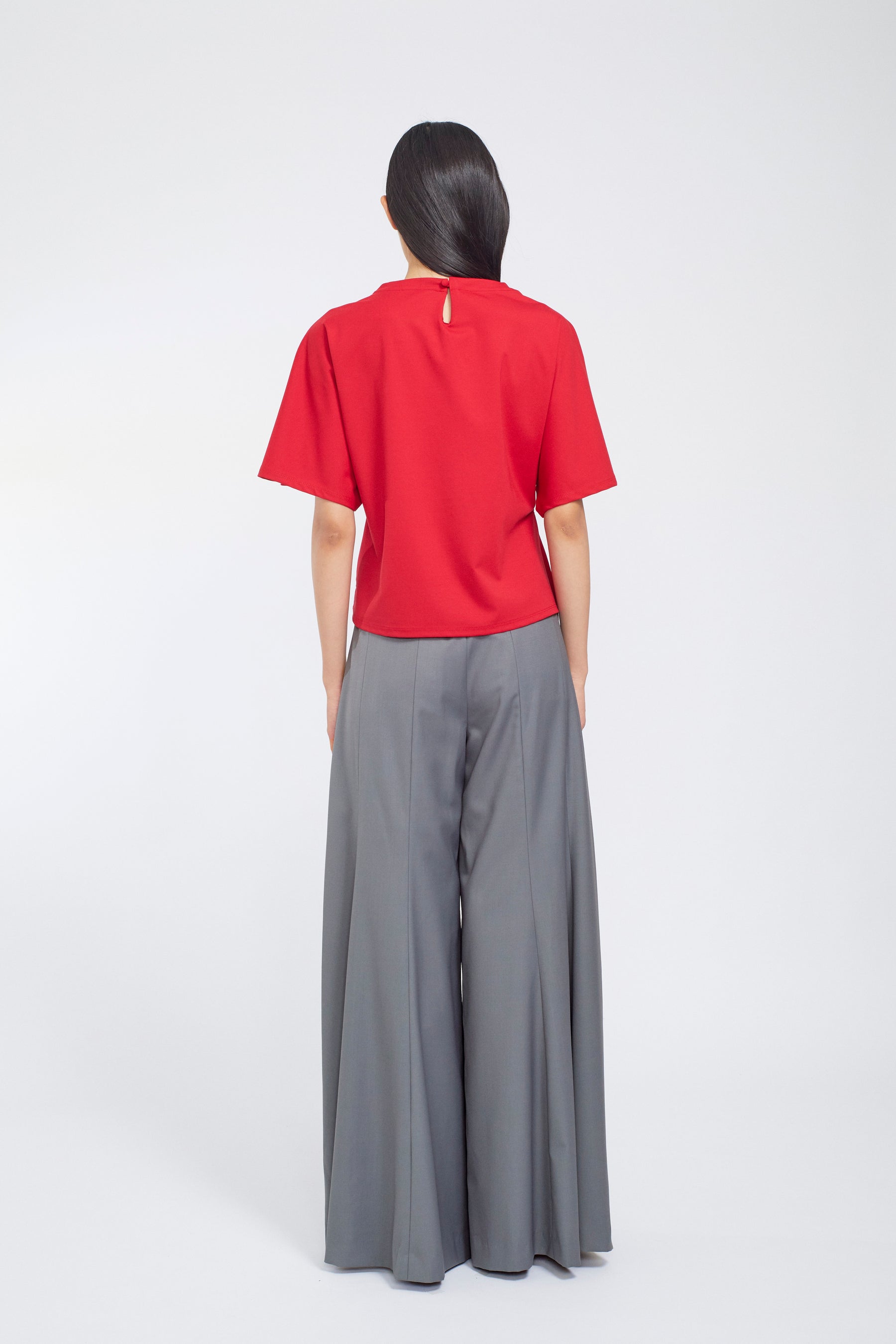 Brooch gather asymmetric tops (Red)