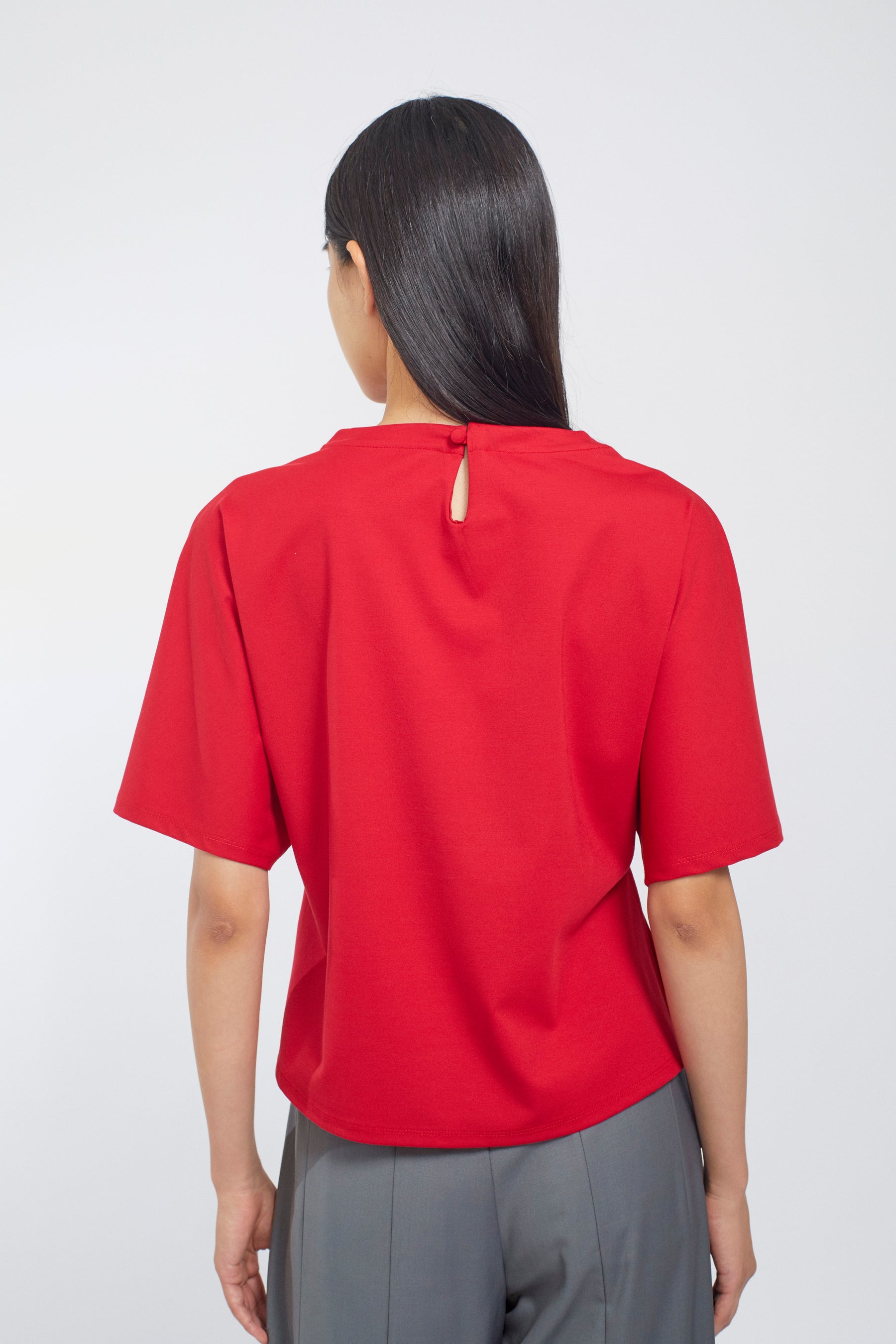 Brooch gather asymmetric tops (Red)