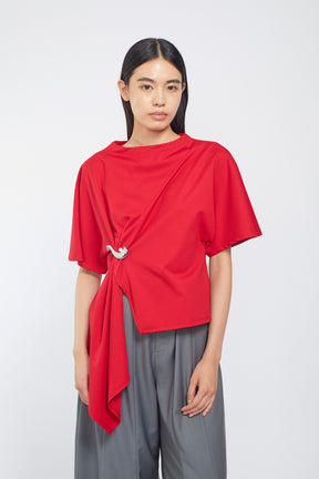 Brooch gather asymmetric tops (Red)