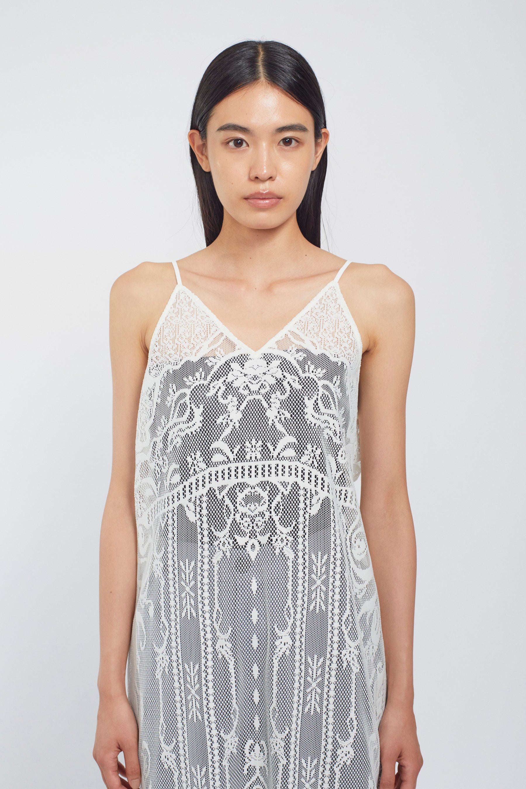 Mirror lace camisole dress (White)