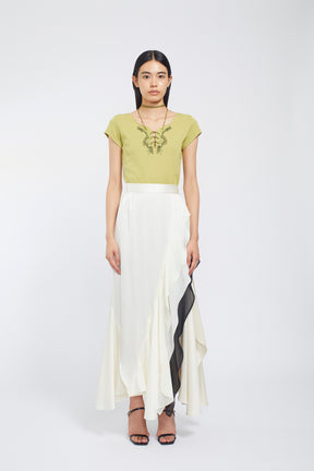Lace up embroidered tops (Yellow green)