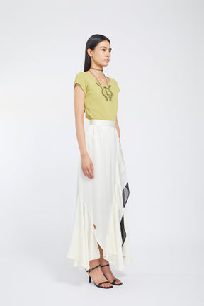 Lace up embroidered tops (Yellow green)