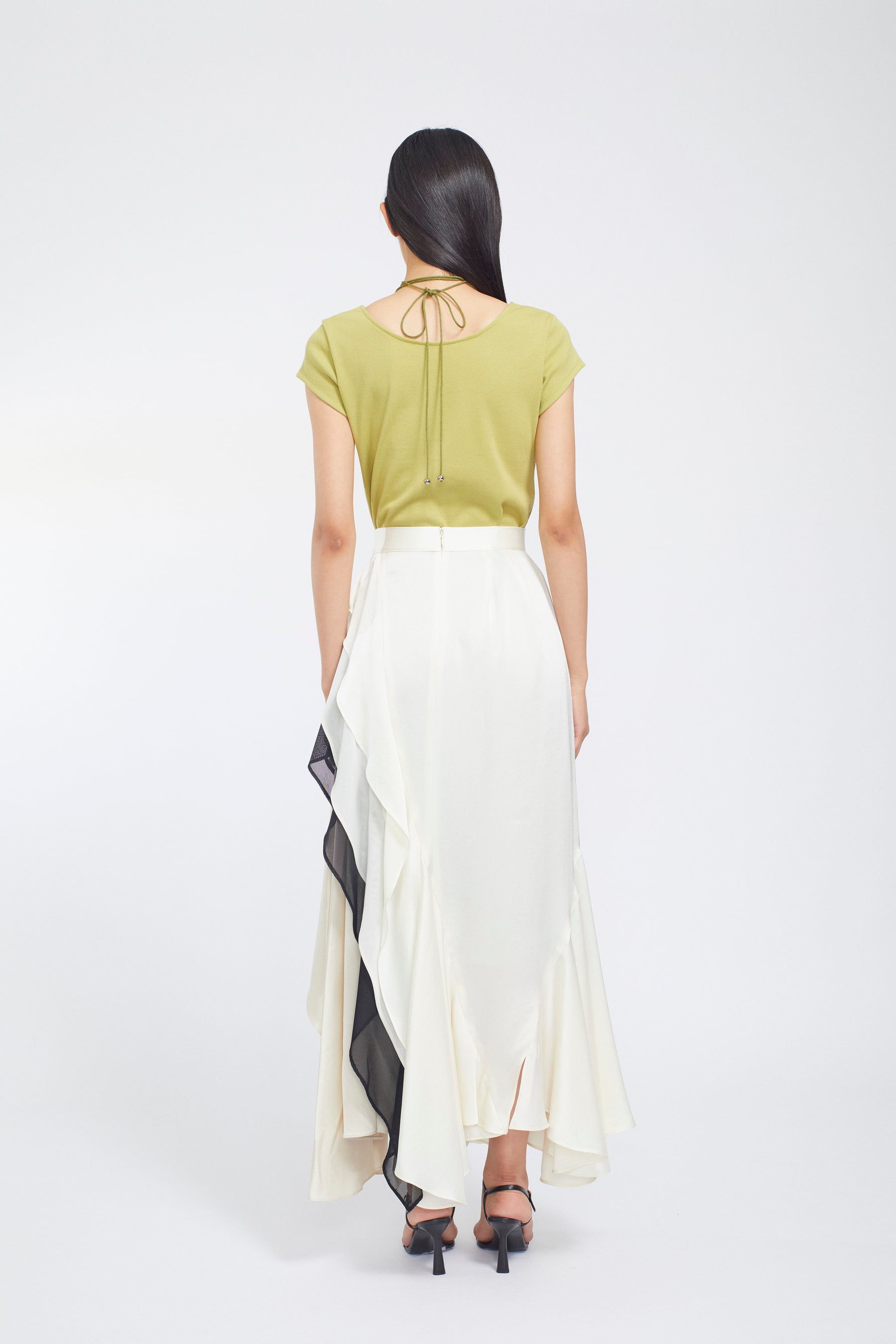 Lace up embroidered tops (Yellow green)