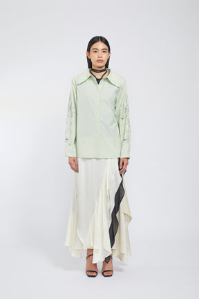 Droplet flower embroidered shirt (Light green)