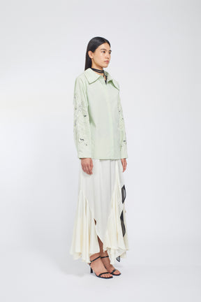 Droplet flower embroidered shirt (Light green)
