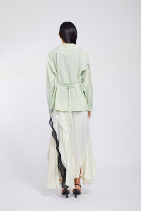 Droplet flower embroidered shirt (Light green)