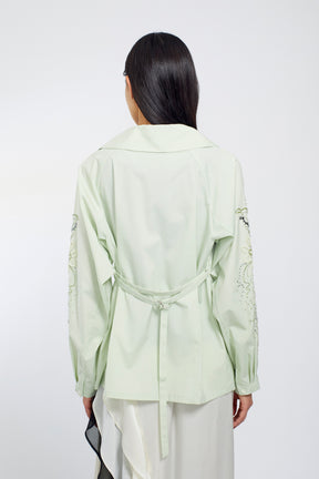 Droplet flower embroidered shirt (Light green)