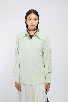 Droplet flower embroidered shirt (Light green)