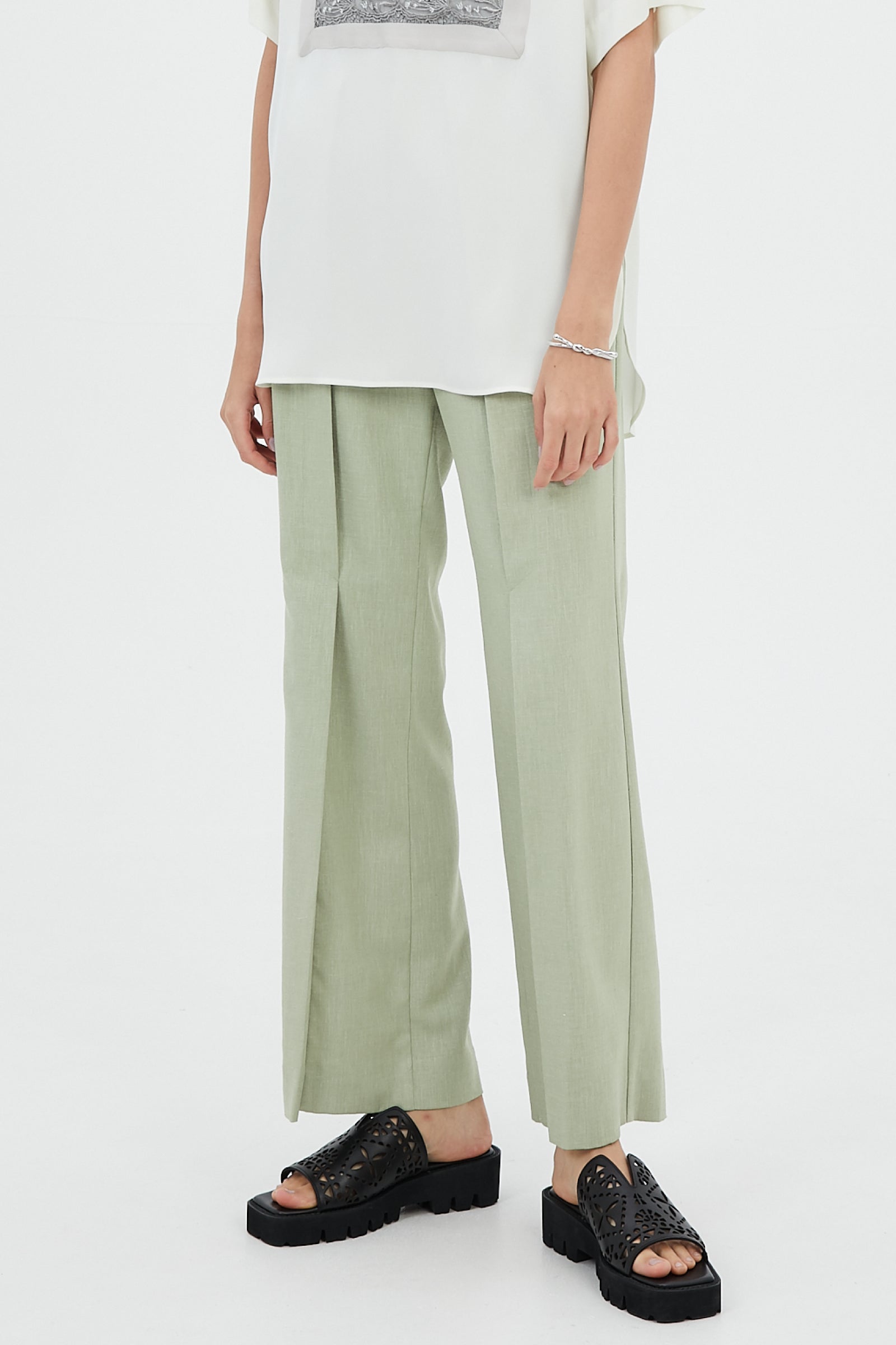 tucked flare trousers (light green)