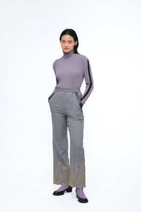 Sheer line sleeve rib knit top (Lavender)