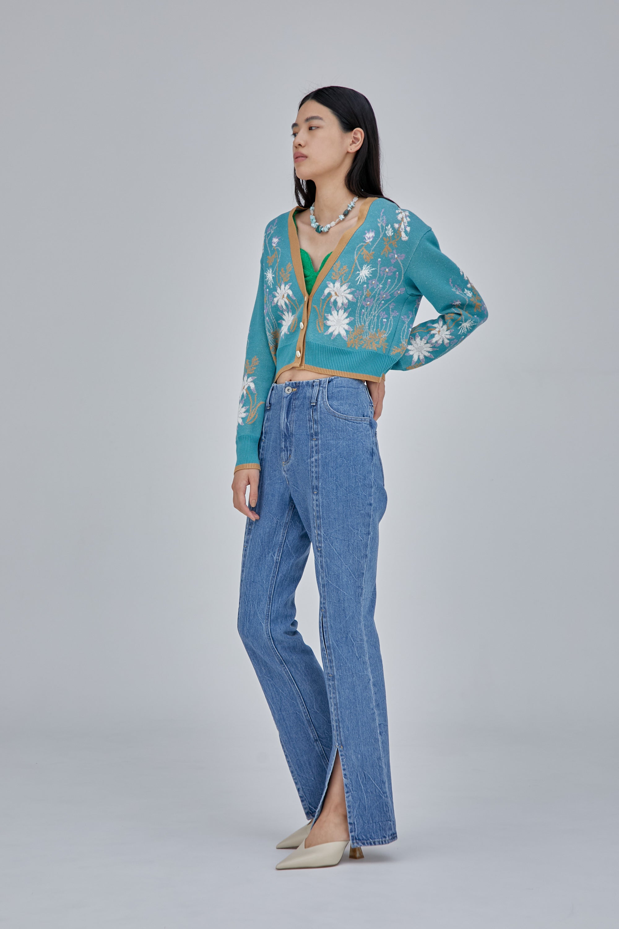 Garden flower knit cardigan (Light blue) – MURRAL