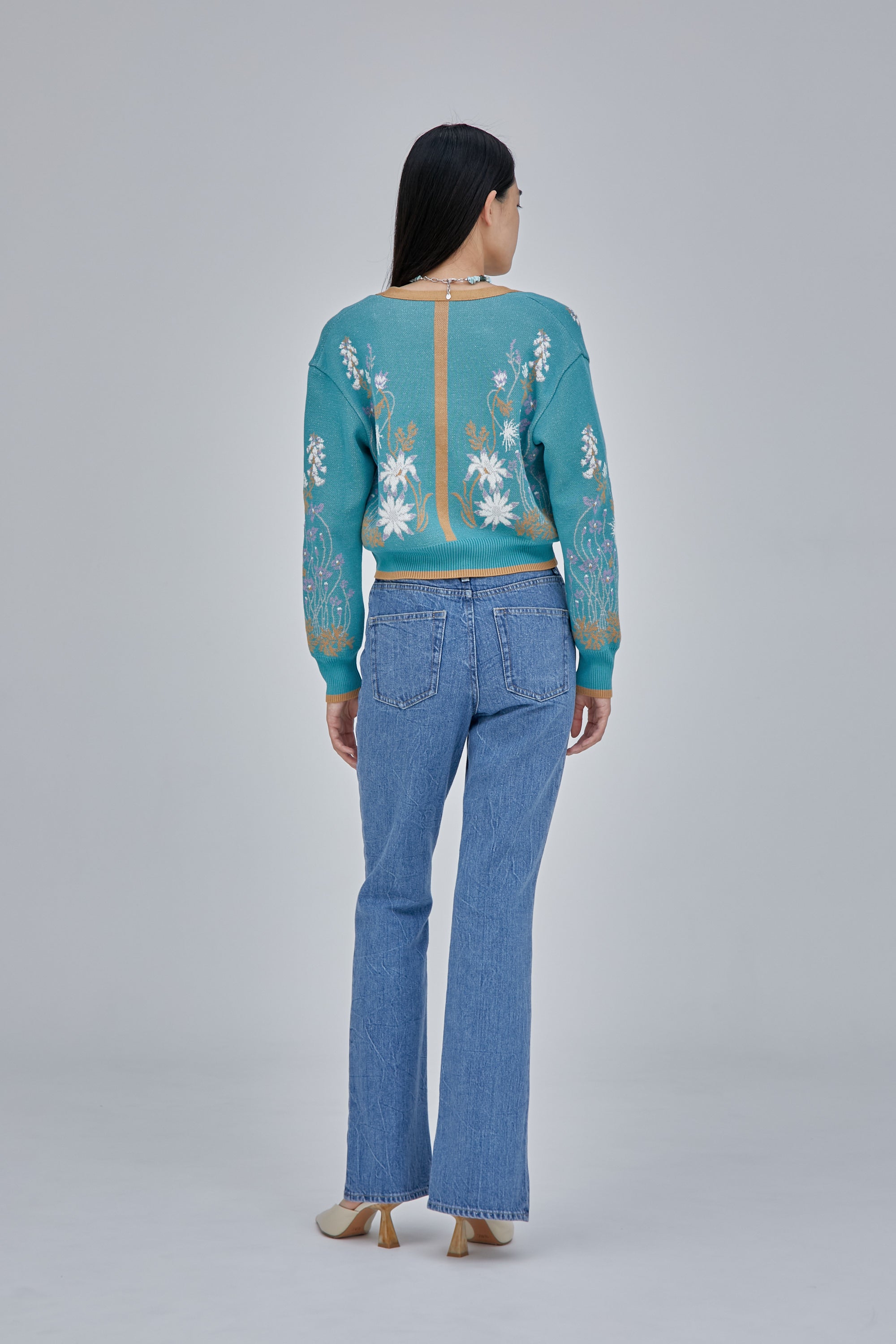 Garden flower knit cardigan (Light blue) – MURRAL