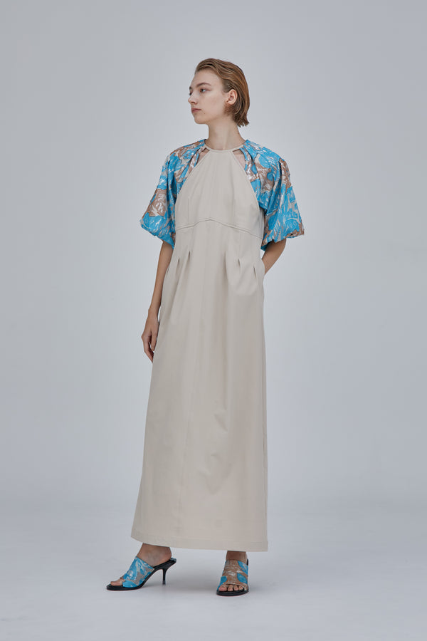 MURRAL Flower quartz jacquard sleeve dress (Ecru)