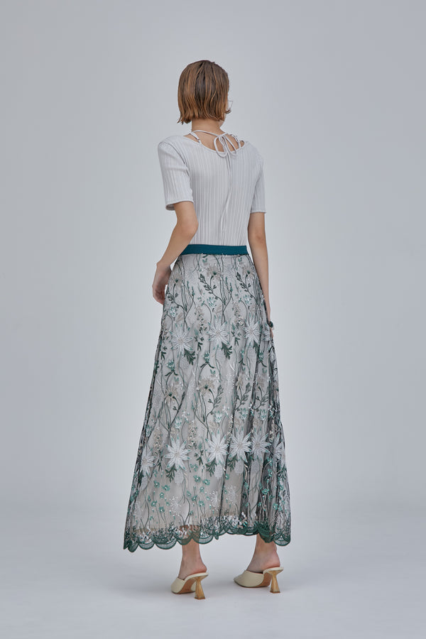 MURRAL Everlasting embroidery lace skirt (Green)