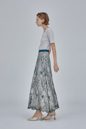 Everlasting embroidery lace skirt (Green)