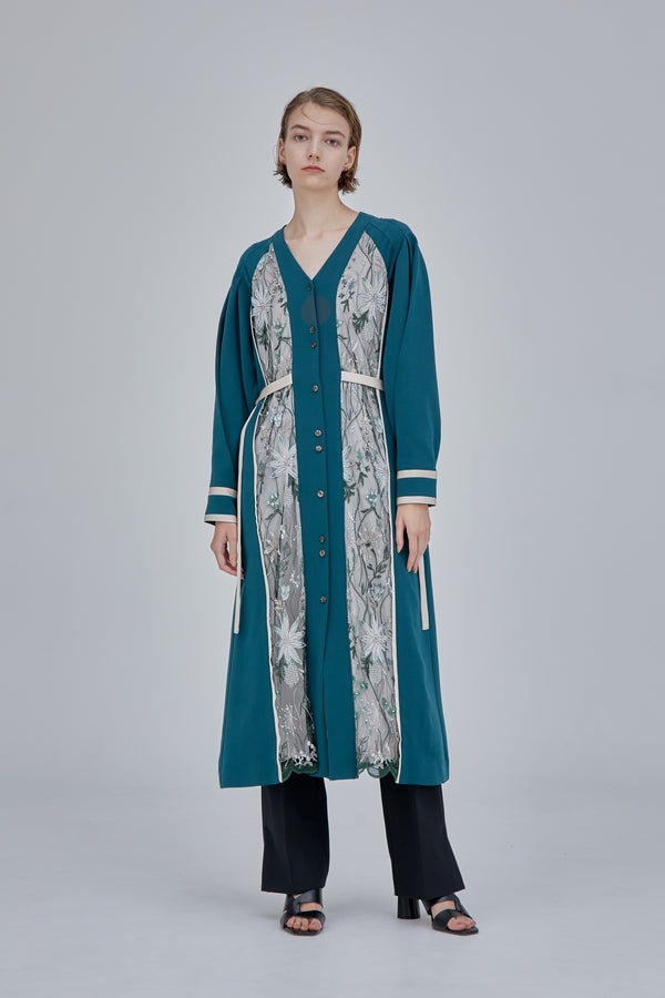 MURRAL Framed flower open long dress (Green)
