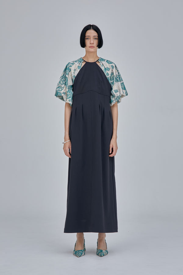 MURRAL Flower quartz jacquard sleeve dress (Black)