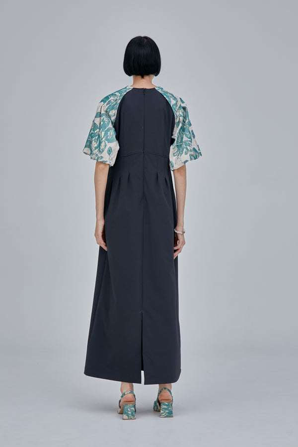 MURRAL Flower quartz jacquard sleeve dress (Black)