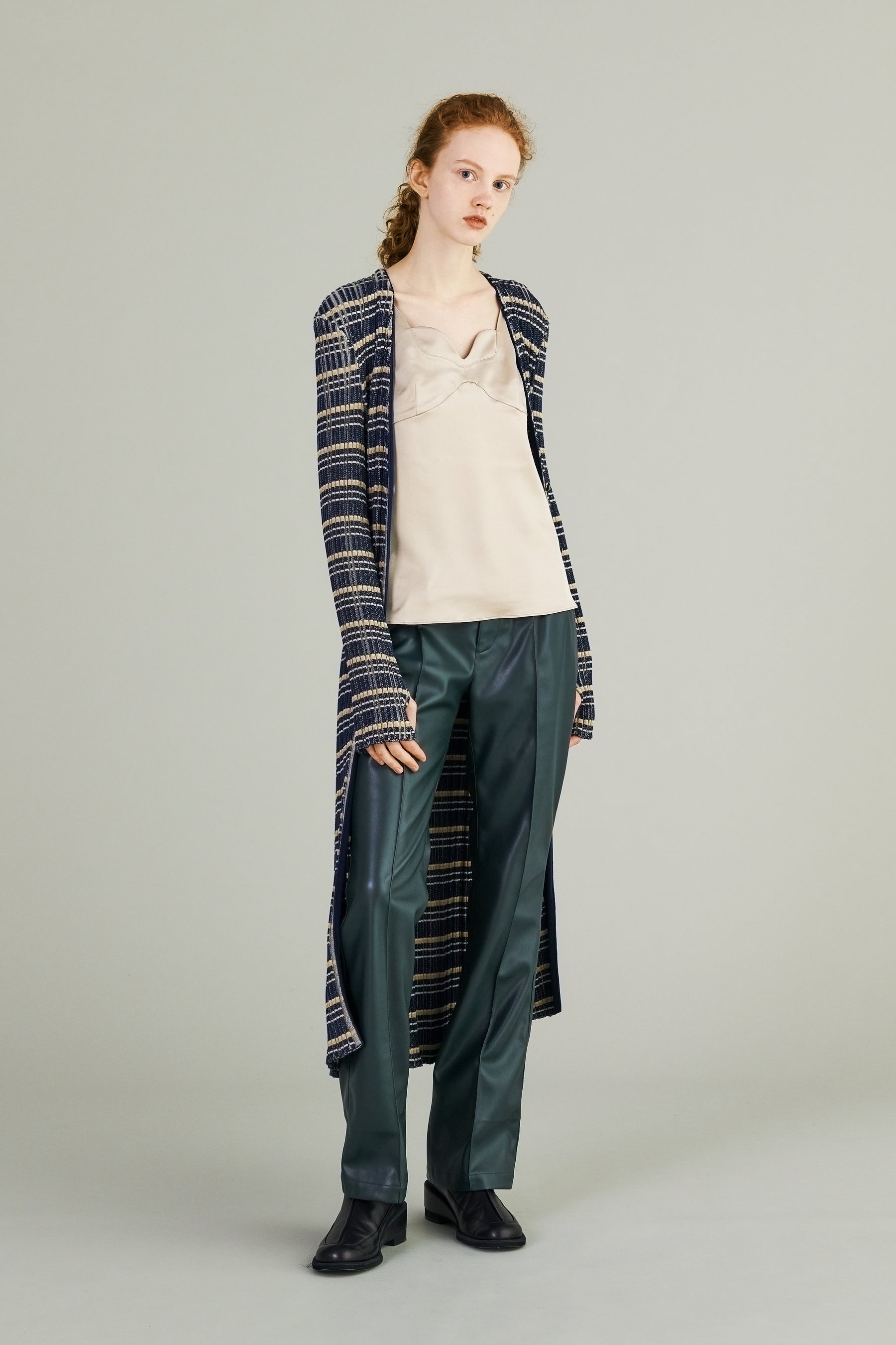 Monk's belt rib knit cardigan (Navy)