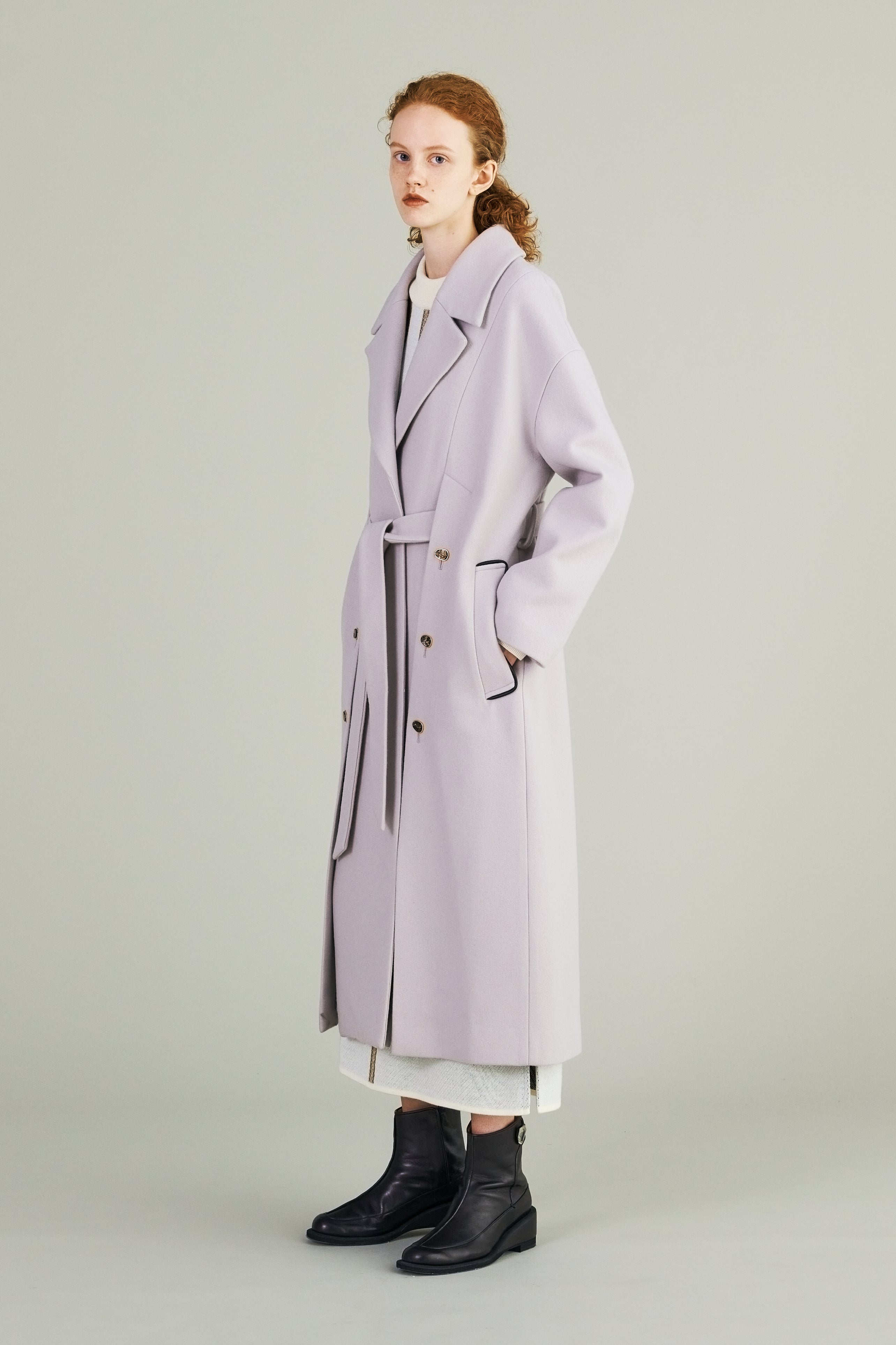 Wool long slitted coat (Gray)