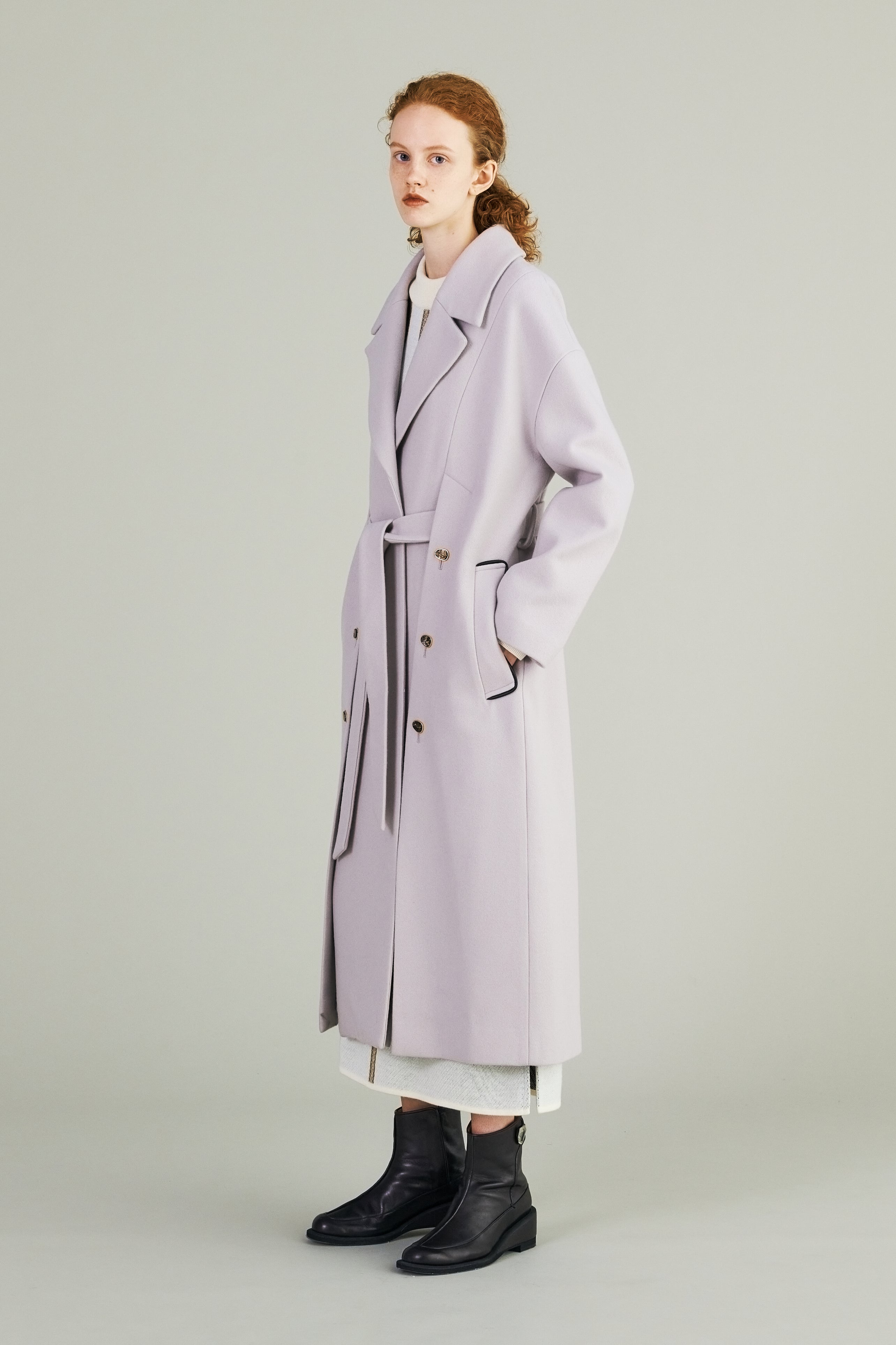 Wool long slitted coat (Gray) – MURRAL