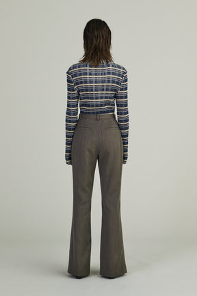 Chambray flared trousers (Dark brown)