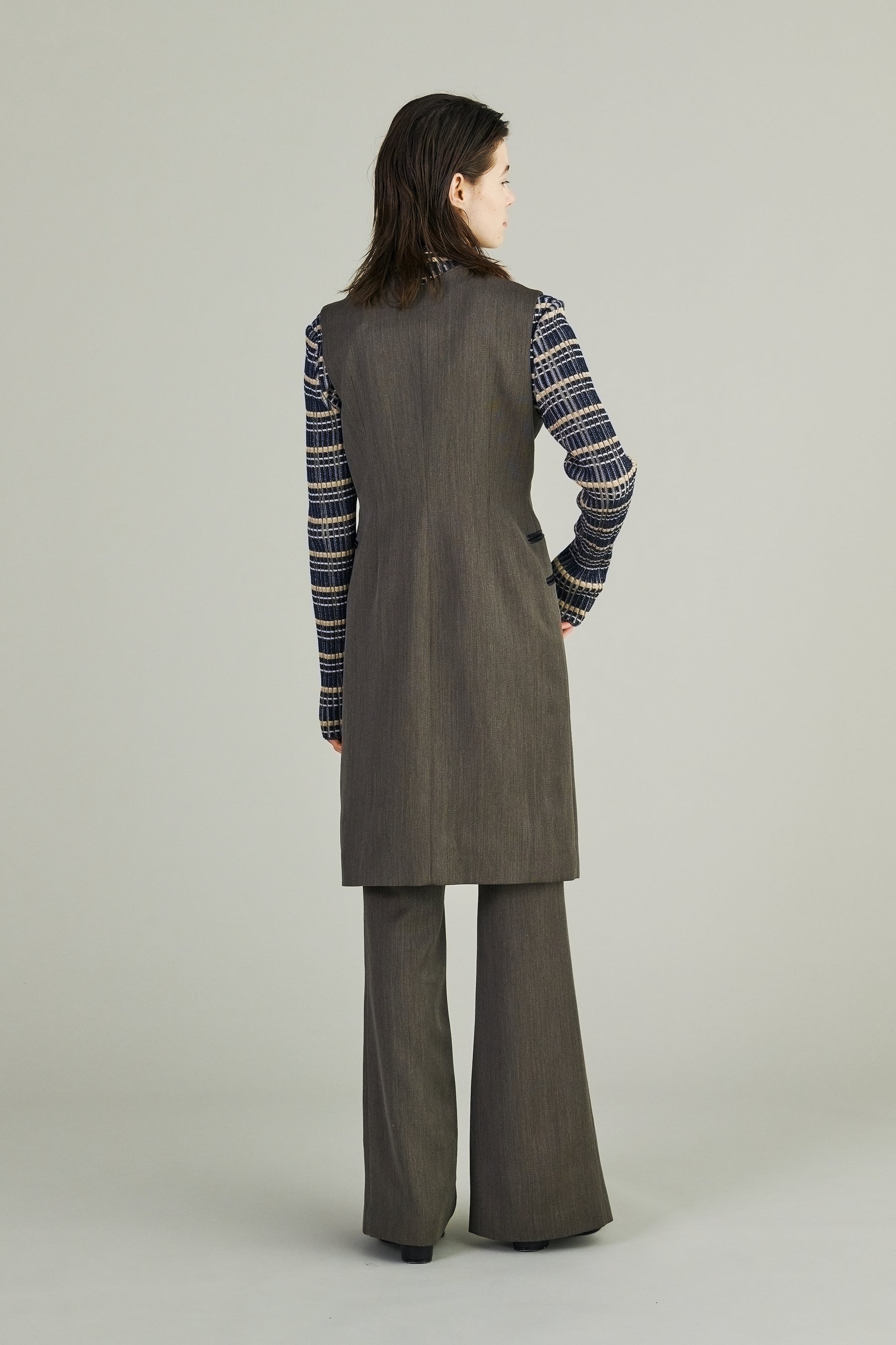Chambray sleeveless dress (Dark brown)