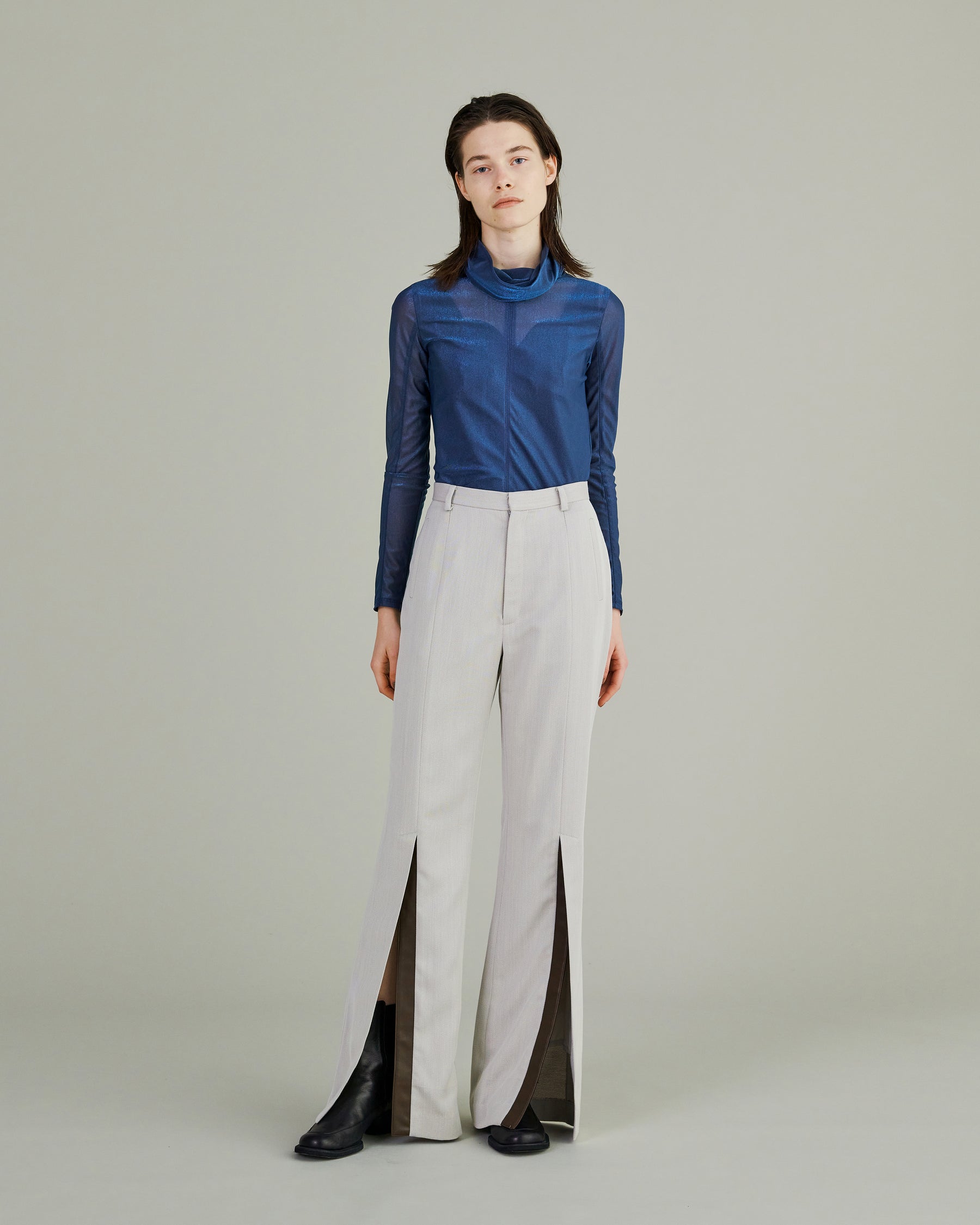 Chambray flared trousers (Ice gray)