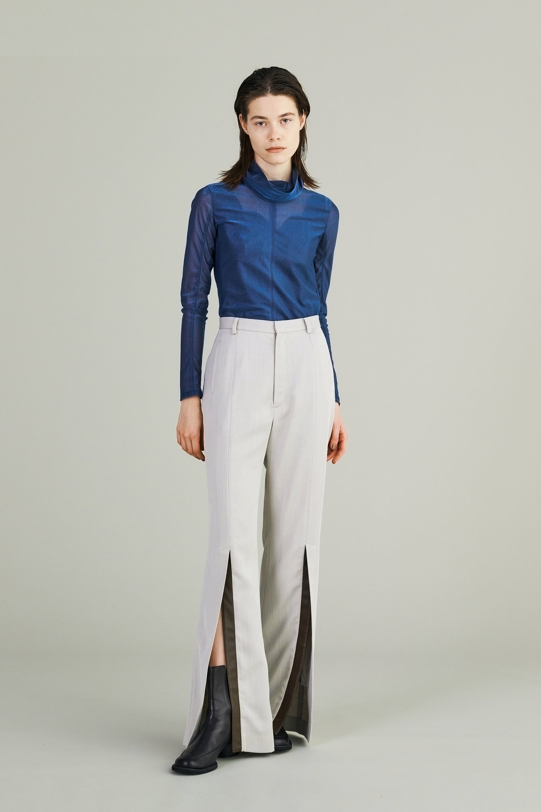 Chambray flared trousers (Ice gray)