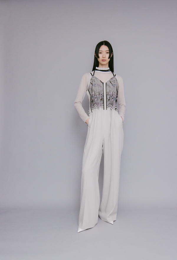MURRAL Petal lace overalls (Ice gray)