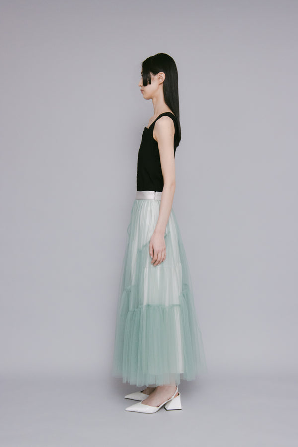 MURRAL Leaf vein tulle skirt (Green)