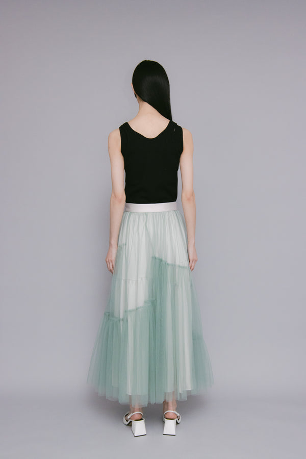 MURRAL Leaf vein tulle skirt (Green)