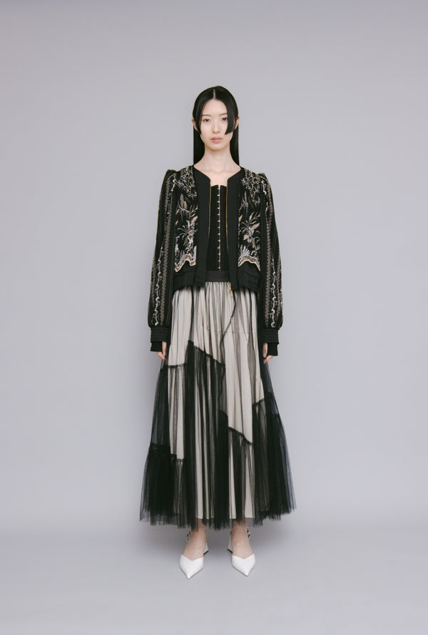 MURRAL Leaf vein tulle skirt (Black)