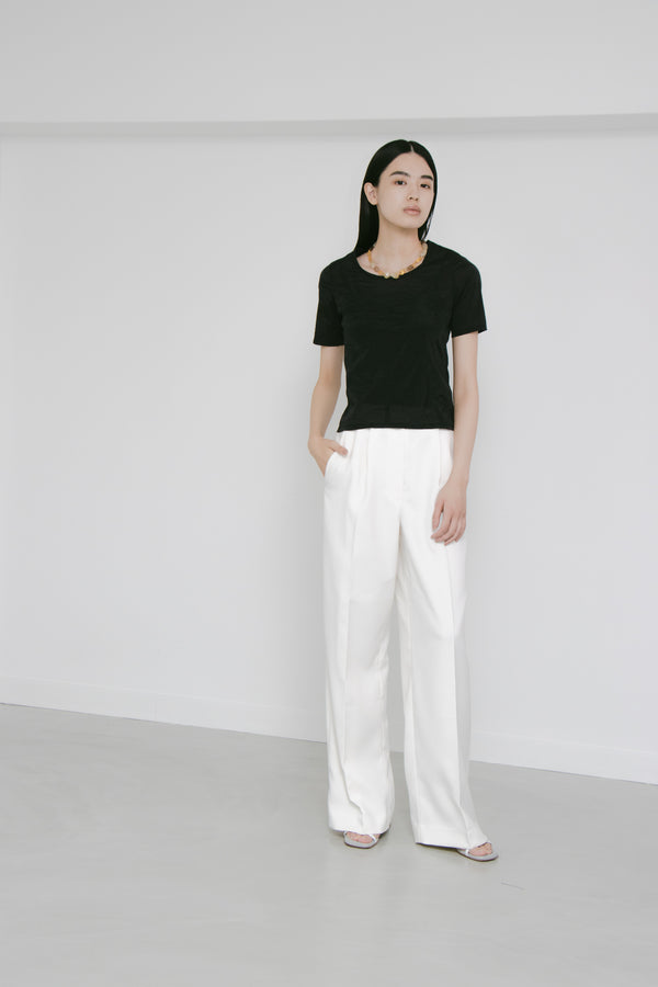 MURRAL plain wide slacks (White)