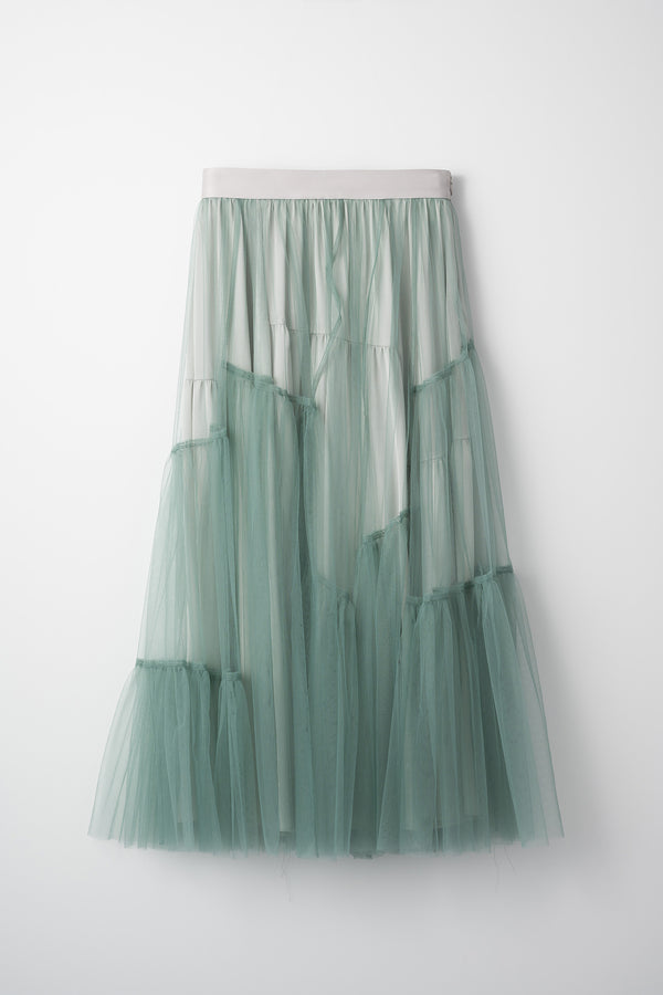 MURRAL Leaf vein tulle skirt (Green)