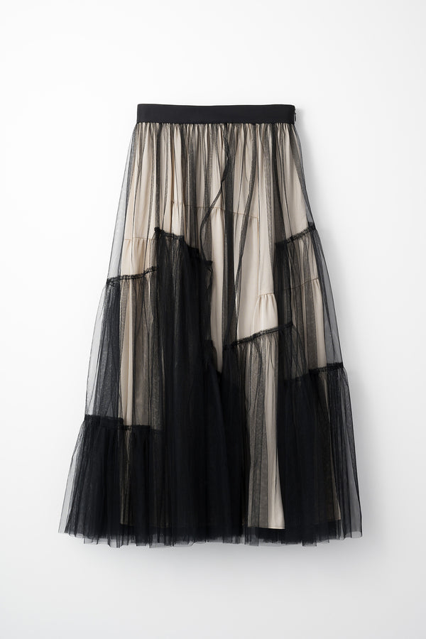 MURRAL Leaf vein tulle skirt (Black)