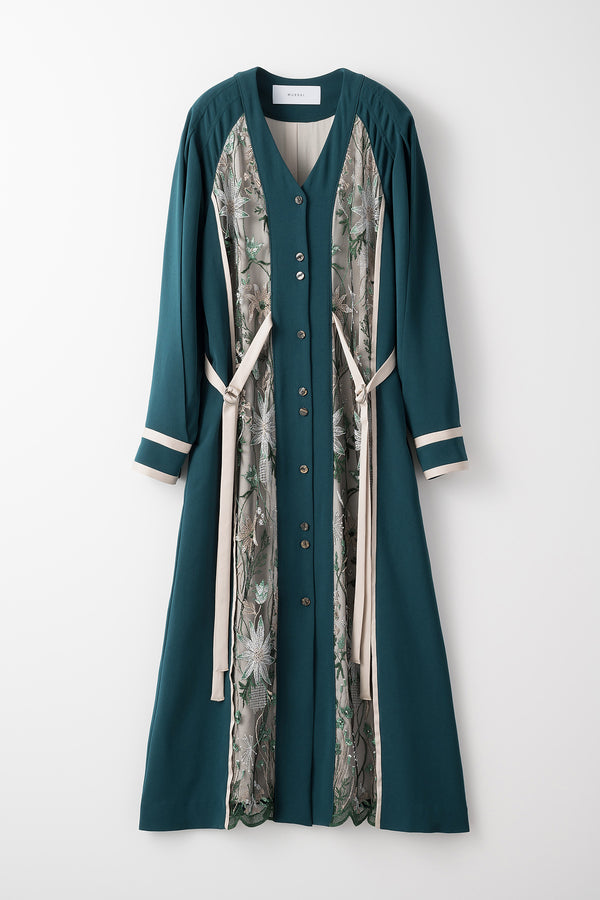 MURRAL Framed flower open long dress (Green)