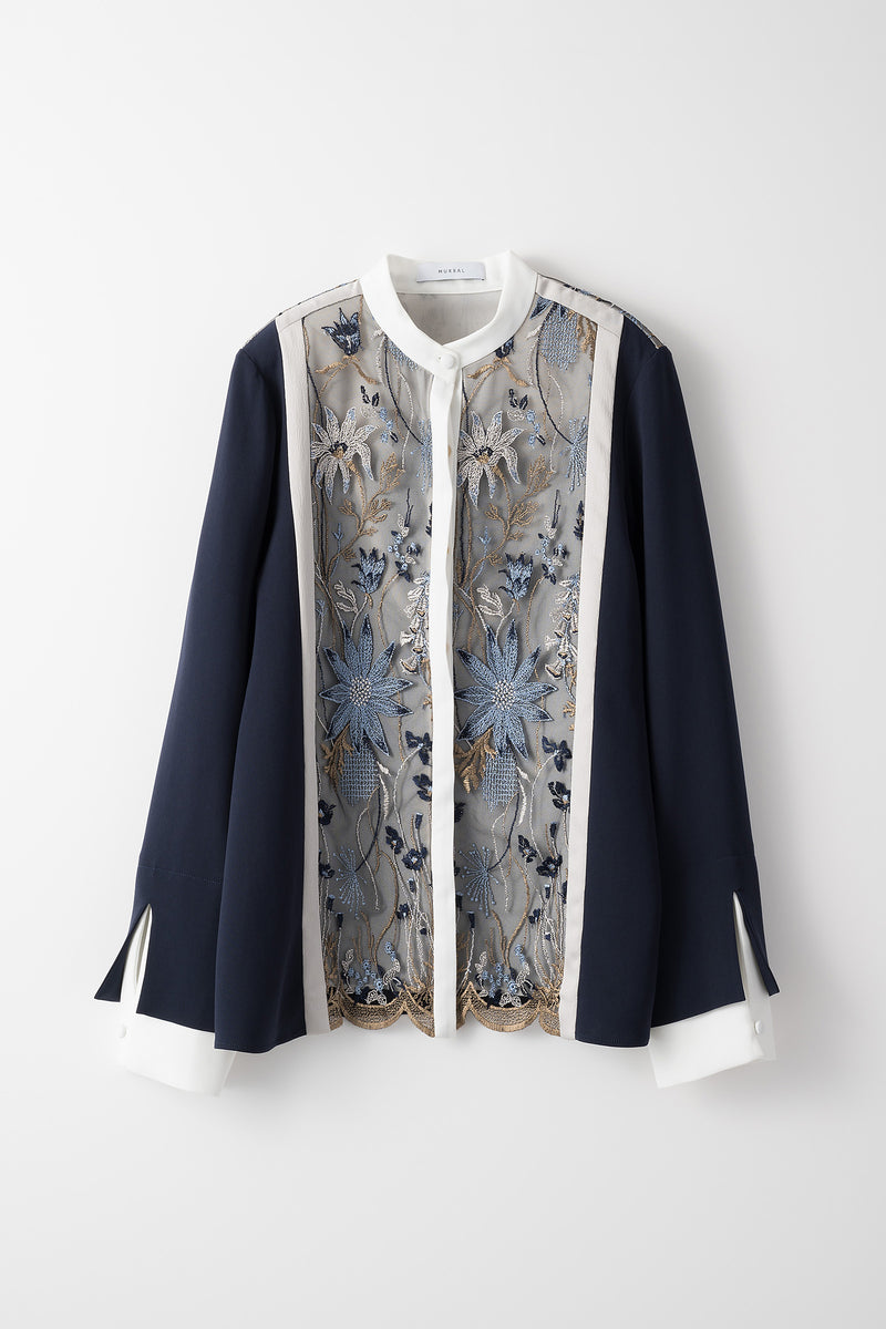 Framed flower blouse (Navy)