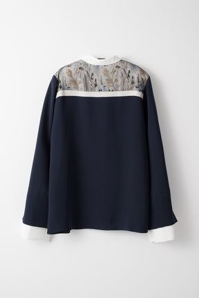 Framed flower blouse (Navy)