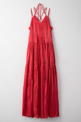 Glossy tiered camisole dress (Red)