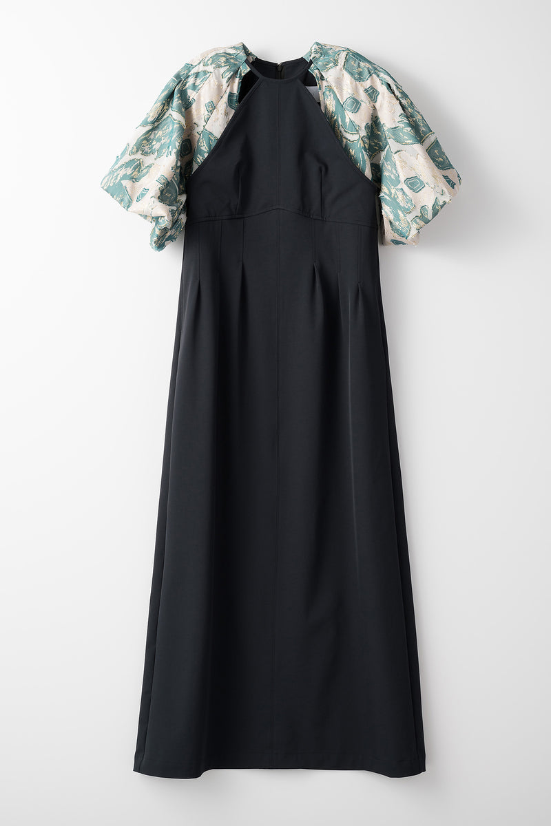 Flower quartz jacquard sleeve dress (Black)